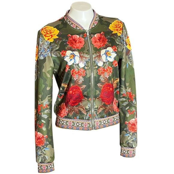 Jealous Tomato Jackets & Blazers - Jealous Tomato‎ Mixed Print Floral Cropped Bomber Jacket Sz S